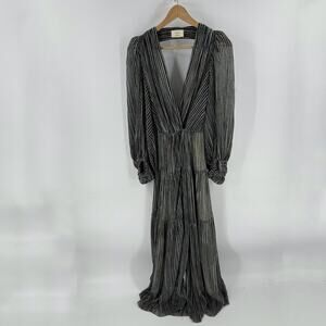 Ba&sh Collection Striped Maxi Dress V-Neckline Long Balloon Sleeves Size: Medium
